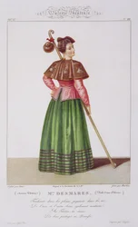 Mademoiselle Desmares in der Rolle eines Pilgers, Platte 88 aus Theatrical Gallery, graviert von Jean Prudhon (geb. 1778) veröffentlicht 1812-34